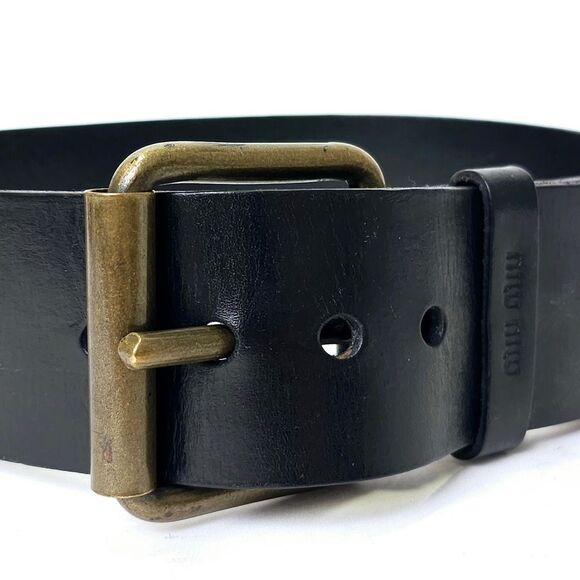 MUI MUI Wide Leather Black Belt Made in Italy Size 12 main image 6
